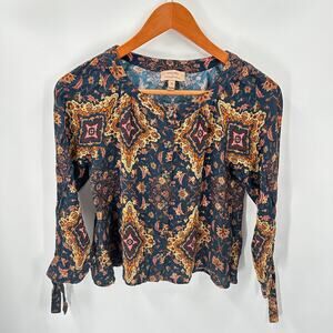 KACHEL x ANTHROPOLOGIE Navy Pattern Button Front Blouse // 4